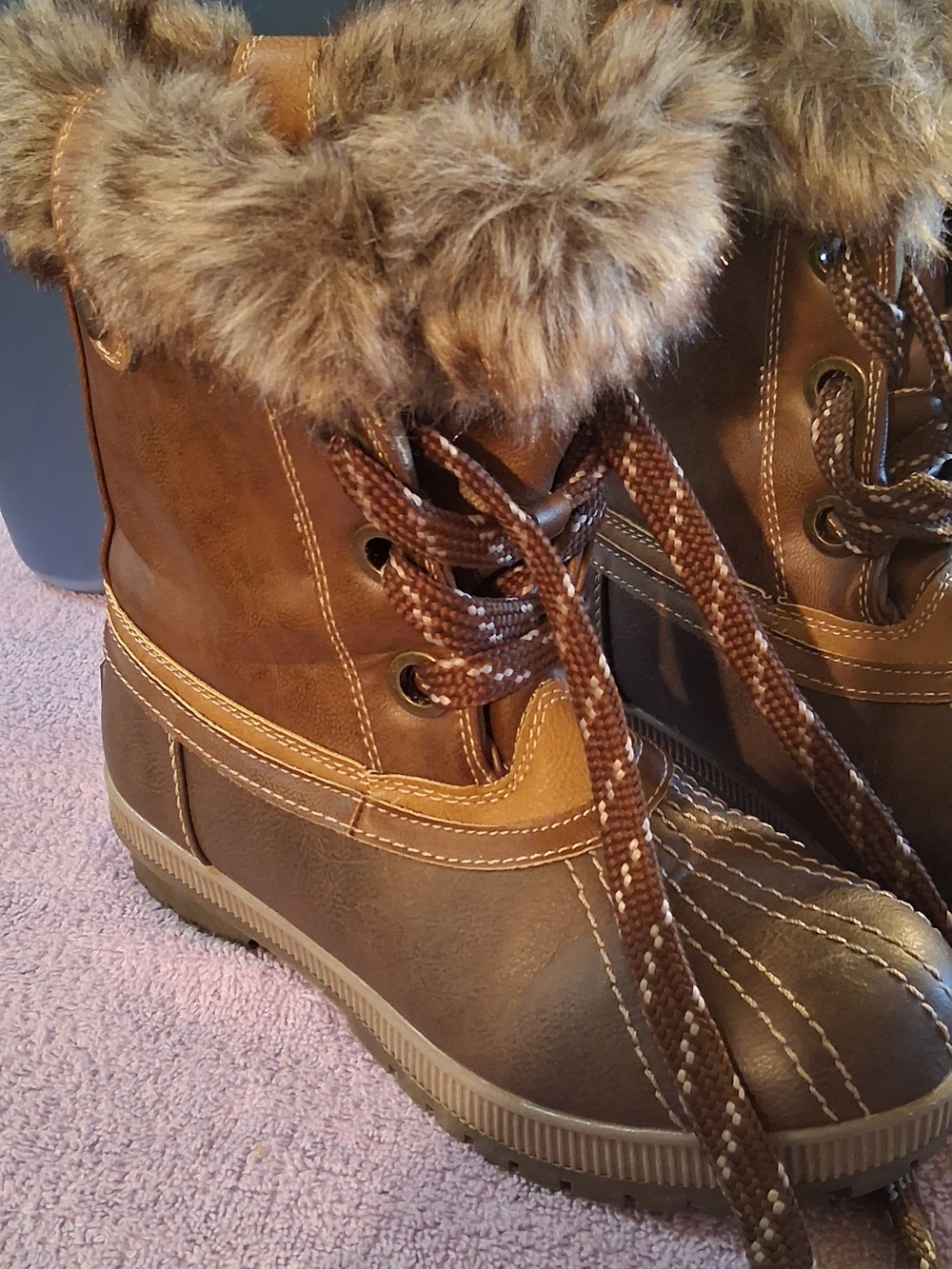Sugar Brown Faux-Fur Trim Lace-Up Winter Boots 260958